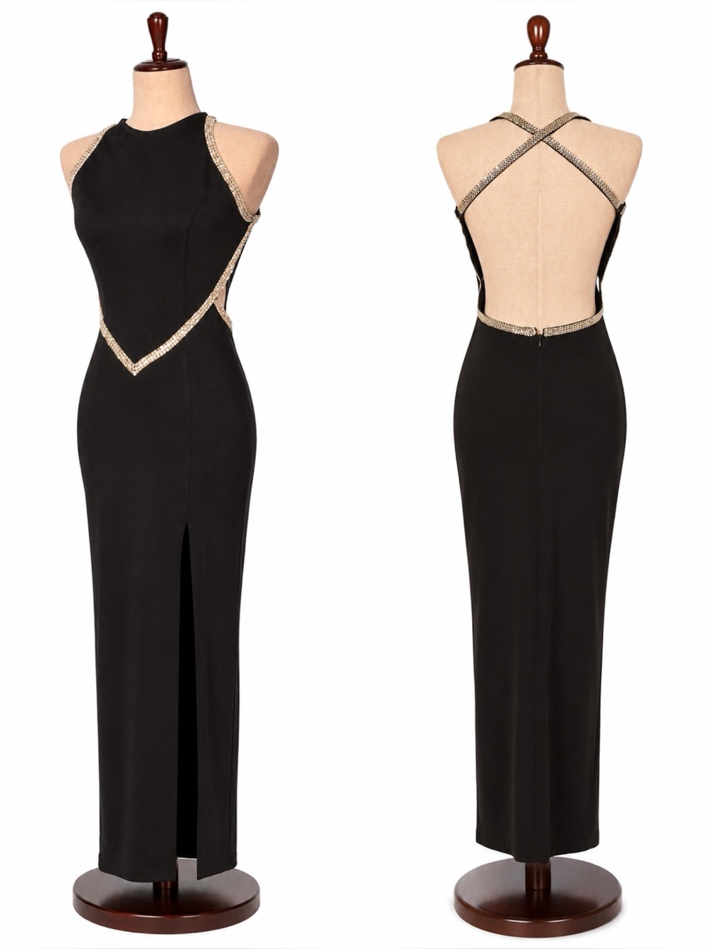 Vintage Forever Your Inc. polyester and rhinestone backless cross strap gown. 4